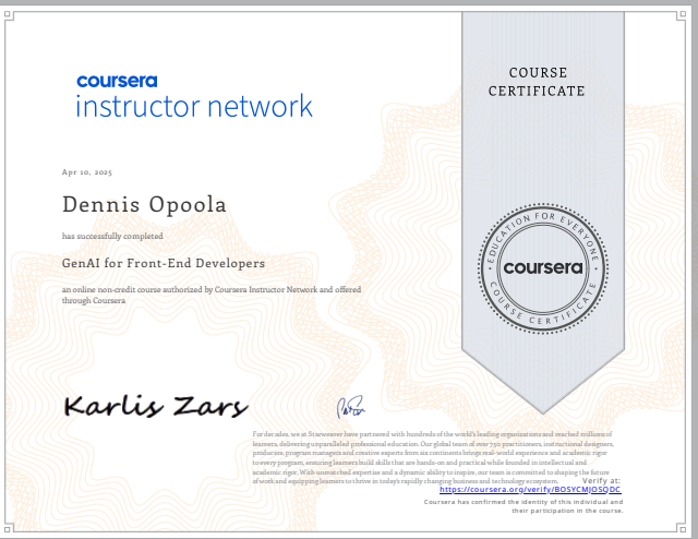 GenAI for Front-End Developers certificate
