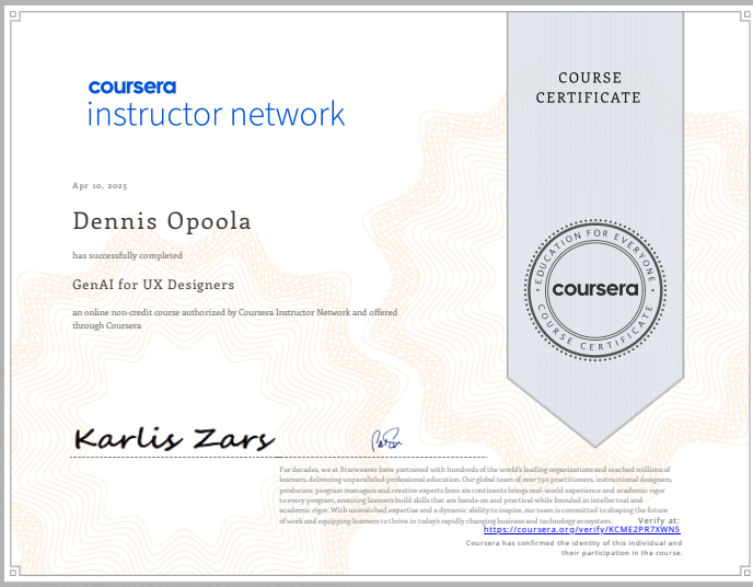 GenAI for UX Designers certificate