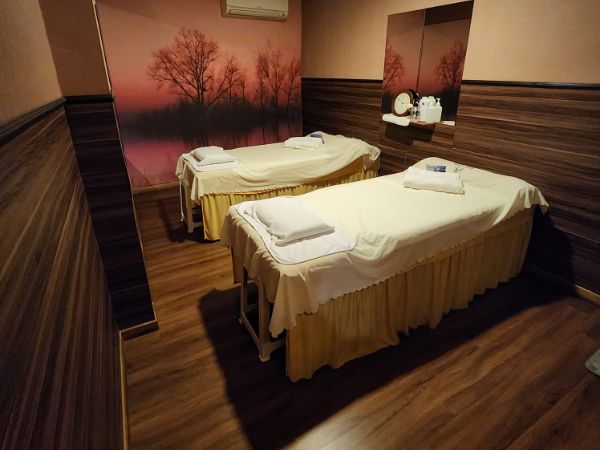 Warmly lit private treatment room
