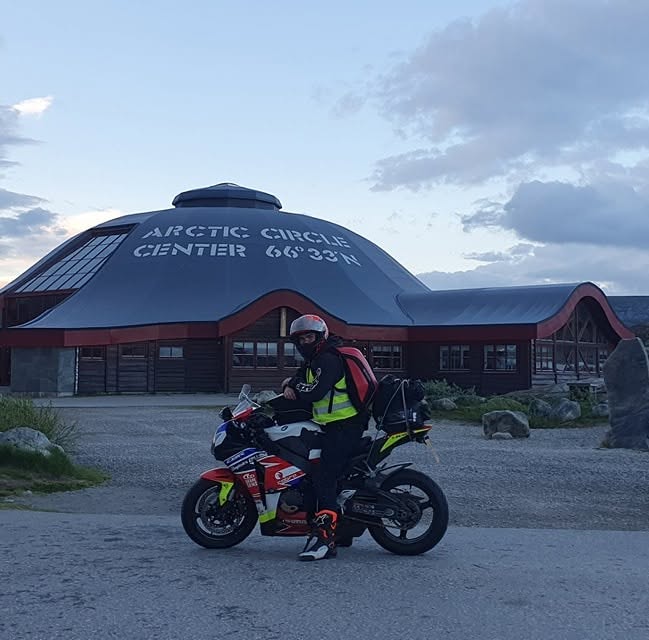 Me on my Honda Fireblade outside the Arctic Circle Centre in Norway
