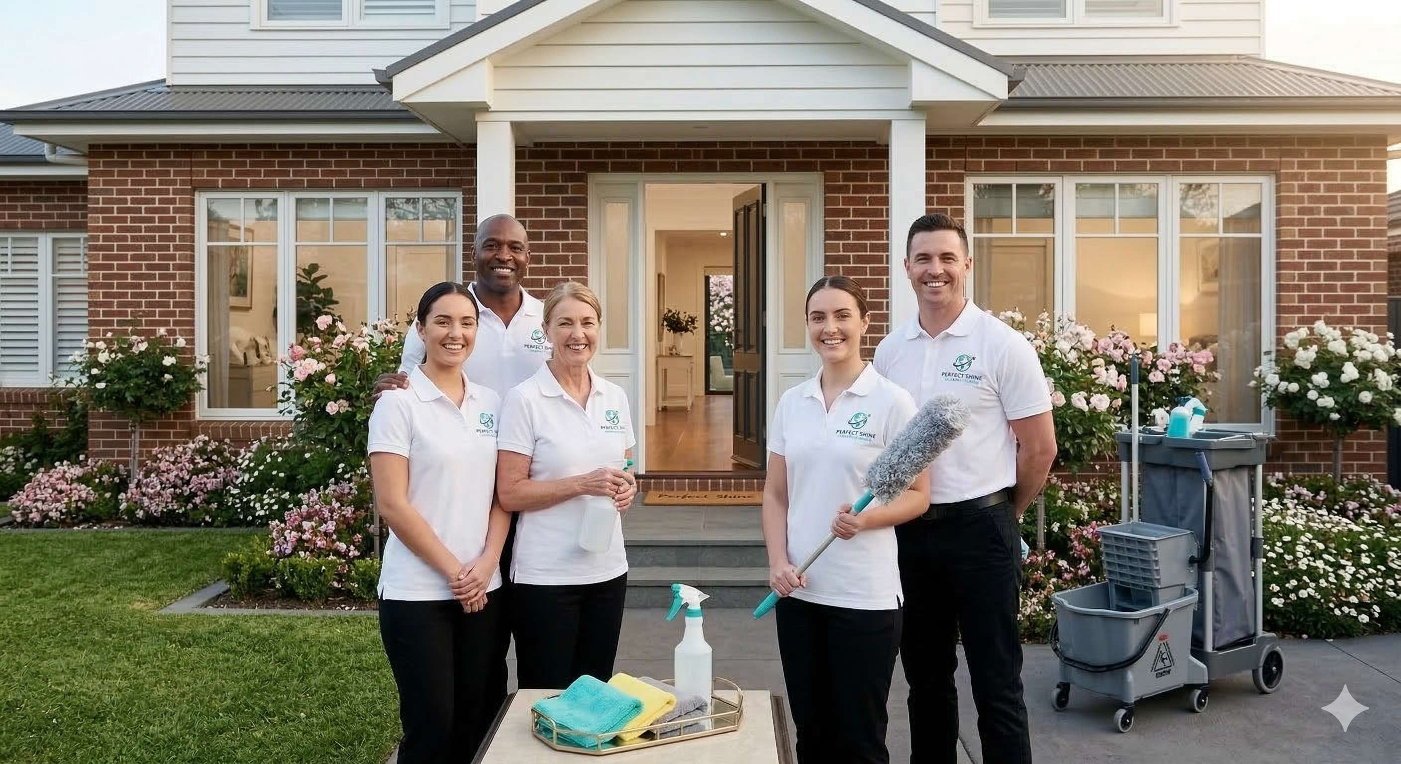 Perfect Shine Cleaning team in front of a home