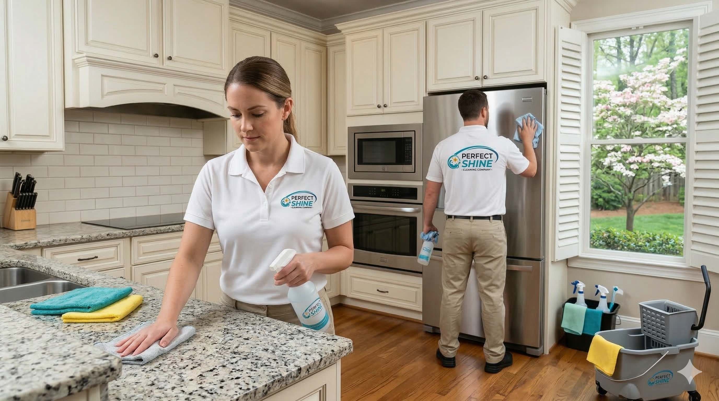 Perfect Shine team cleaning a kitchen