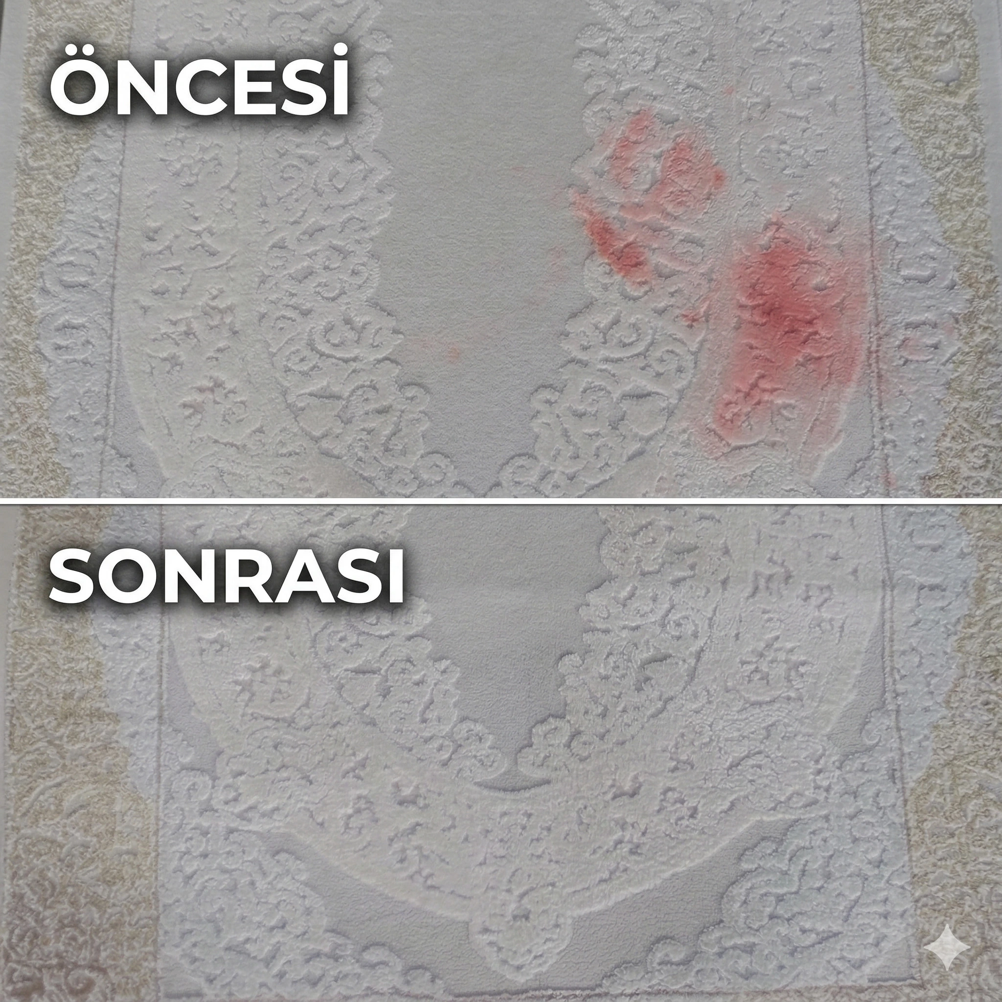 Pendik halı yıkama öncesi sonrası - Kırmızı leke temizleme