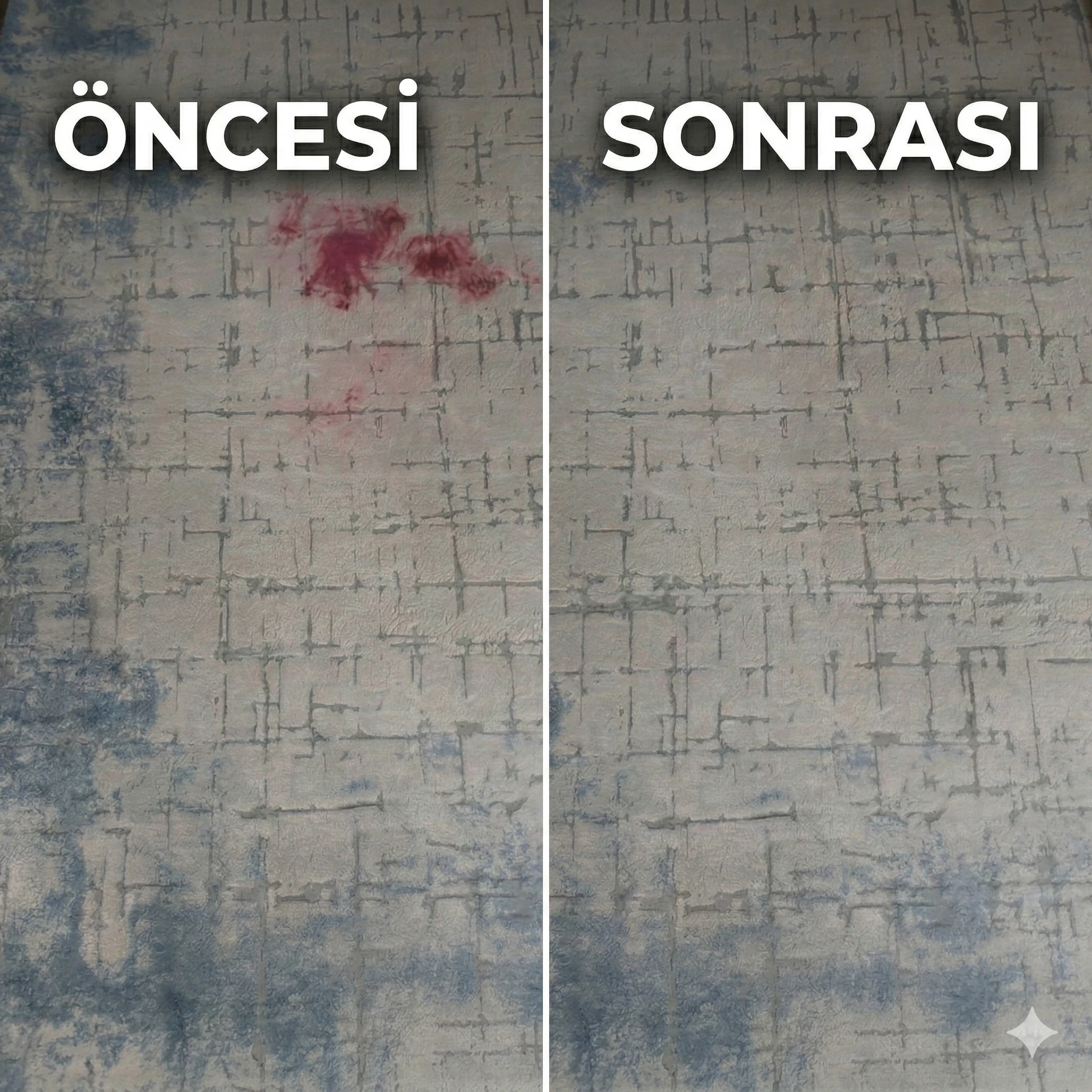 Pendik halı yıkama öncesi sonrası - Mavi desenli halı temizliği