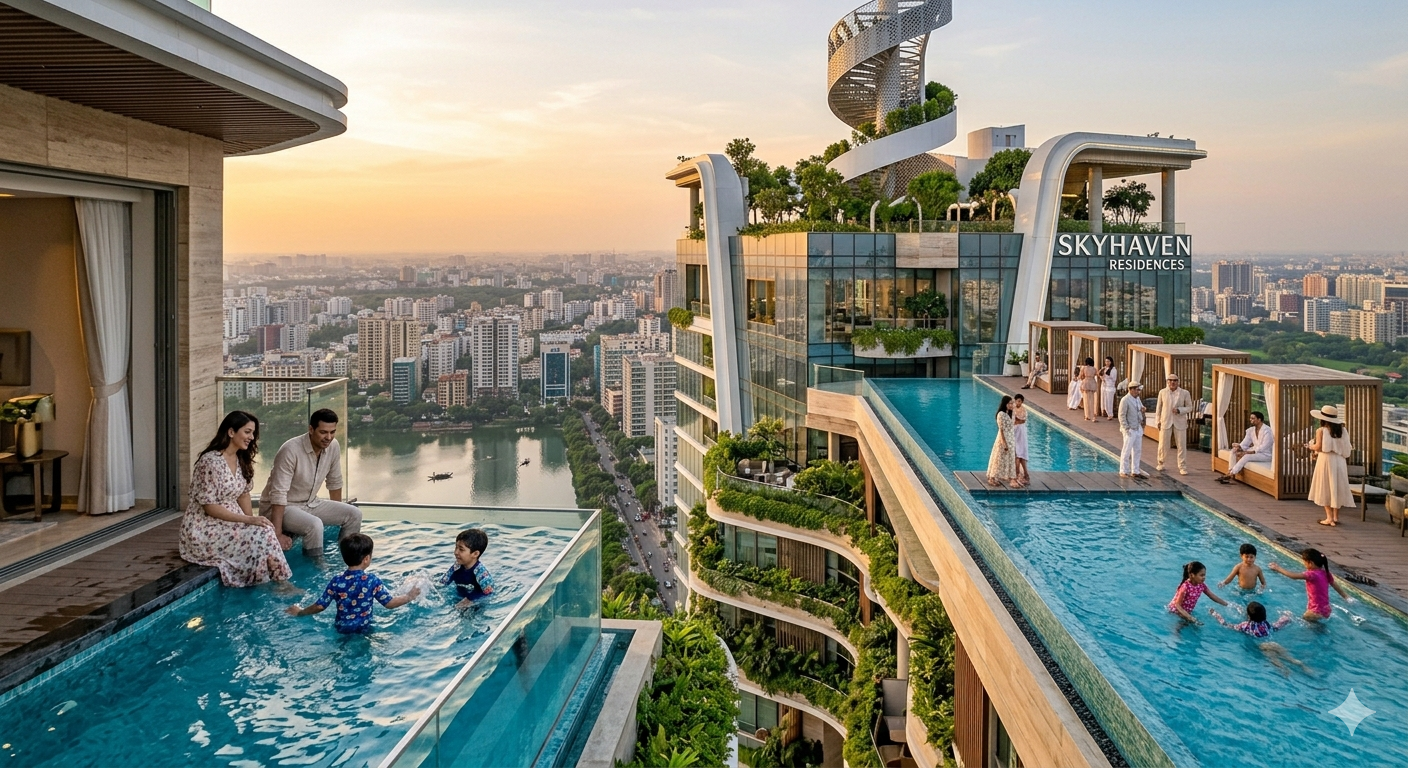 Skyhaven Residences rooftop infinity pools with city skyline