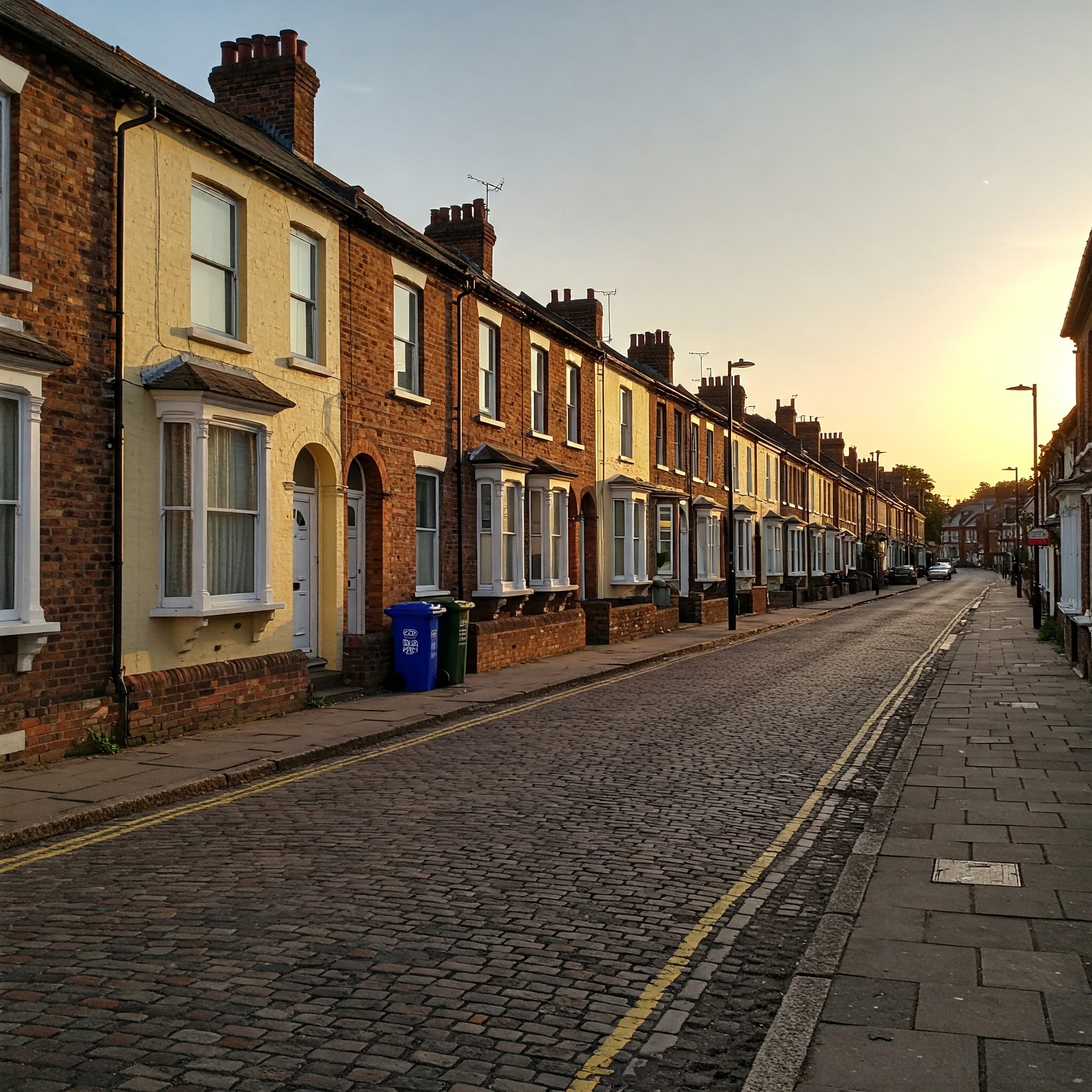 Traditional British residential street with Victorian houses