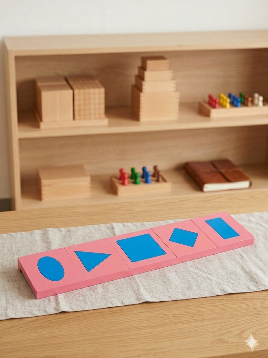 Pink geometric shape strip board with blue insets