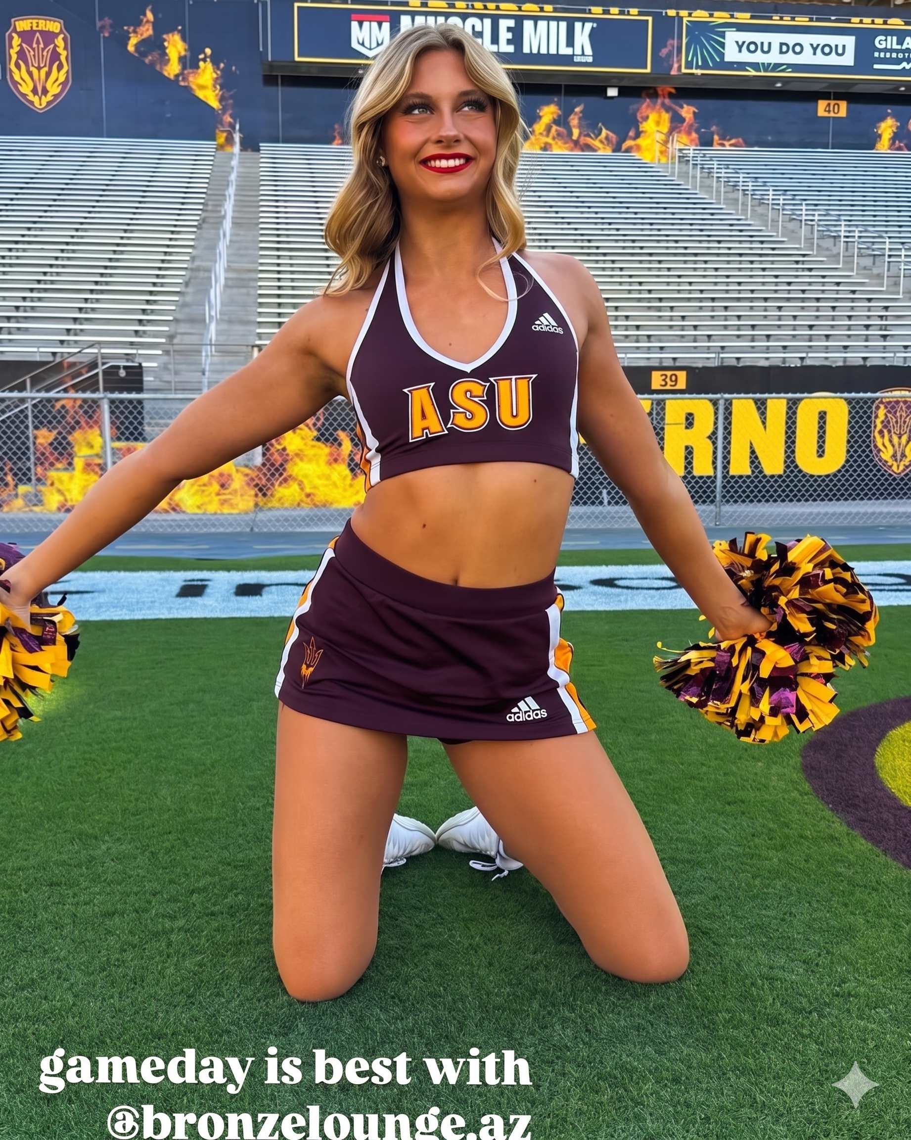 Gameday bronze glow ASU cheerleader