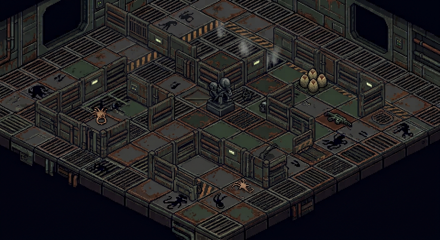 Pixel-art isometric industrial arena