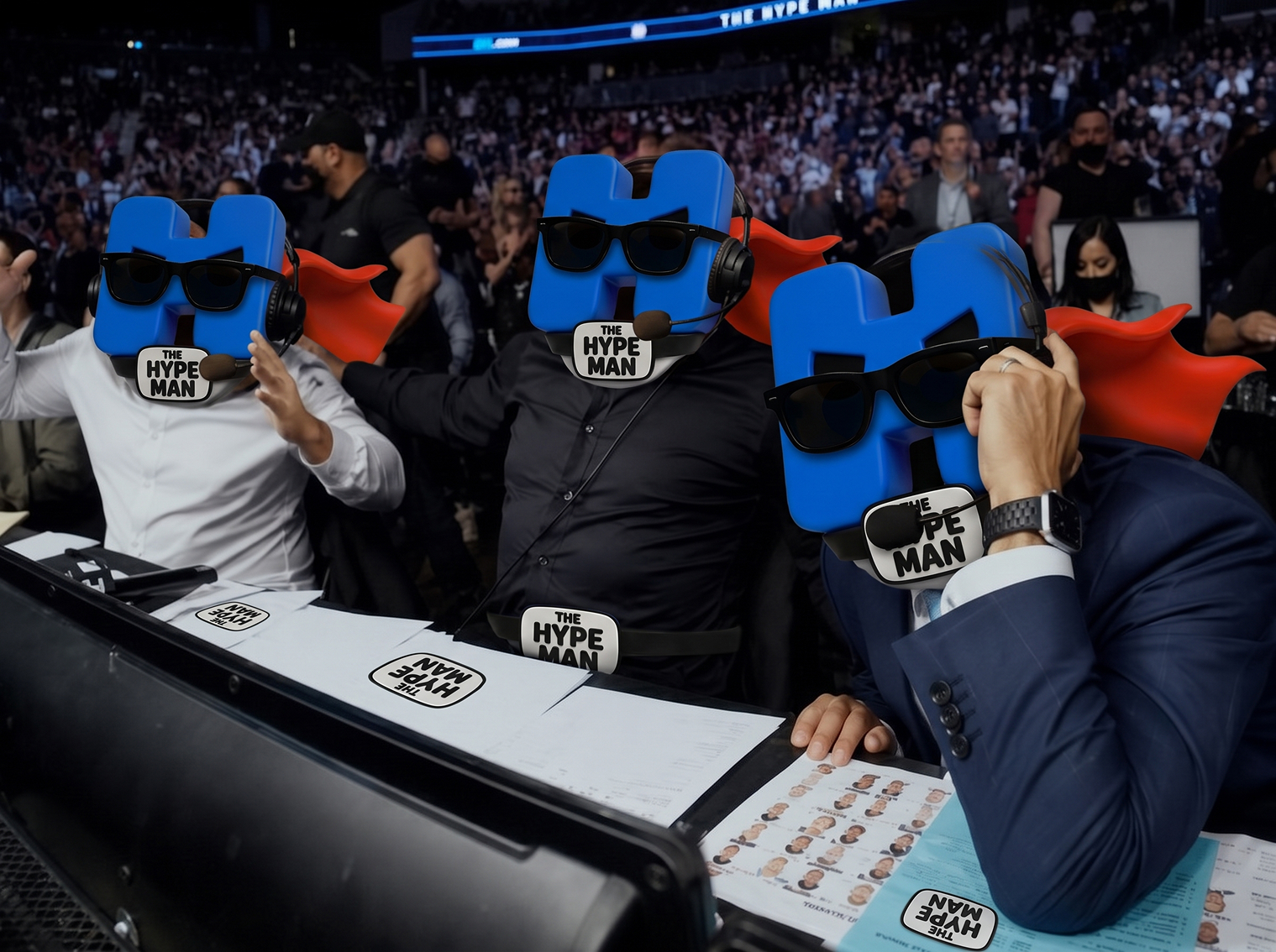 Hype Man commentators calling the action