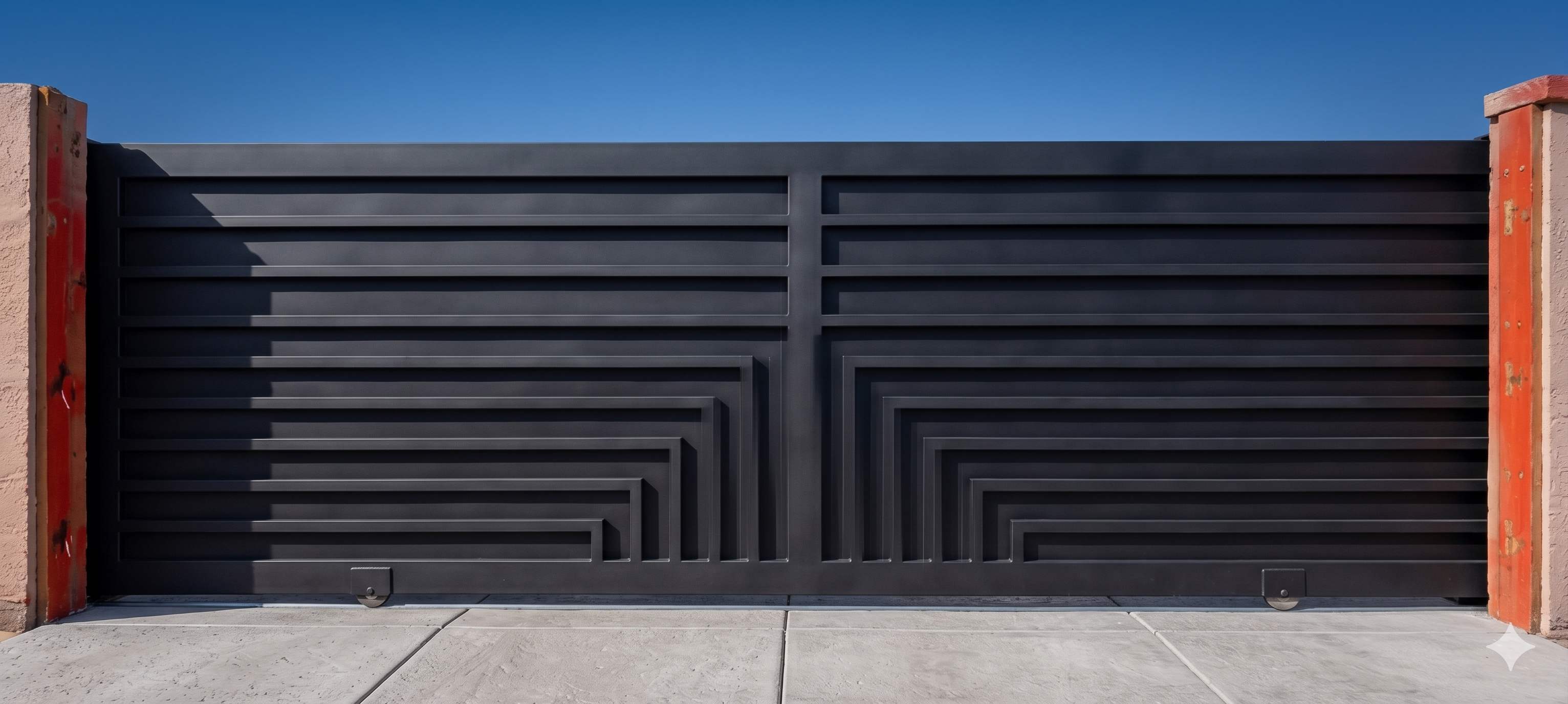 Modern geometric pattern double gate in matte black finish