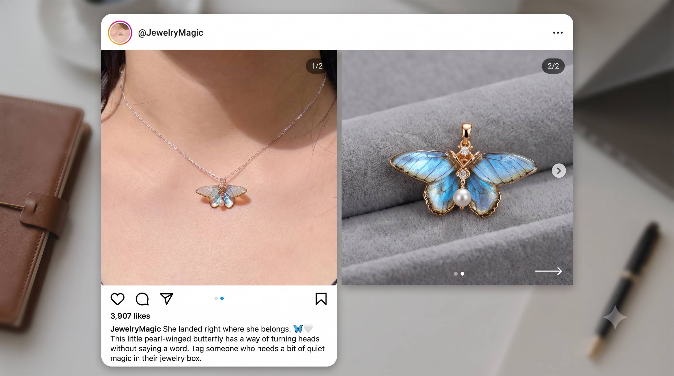JewelryMagic butterfly pendant social media post