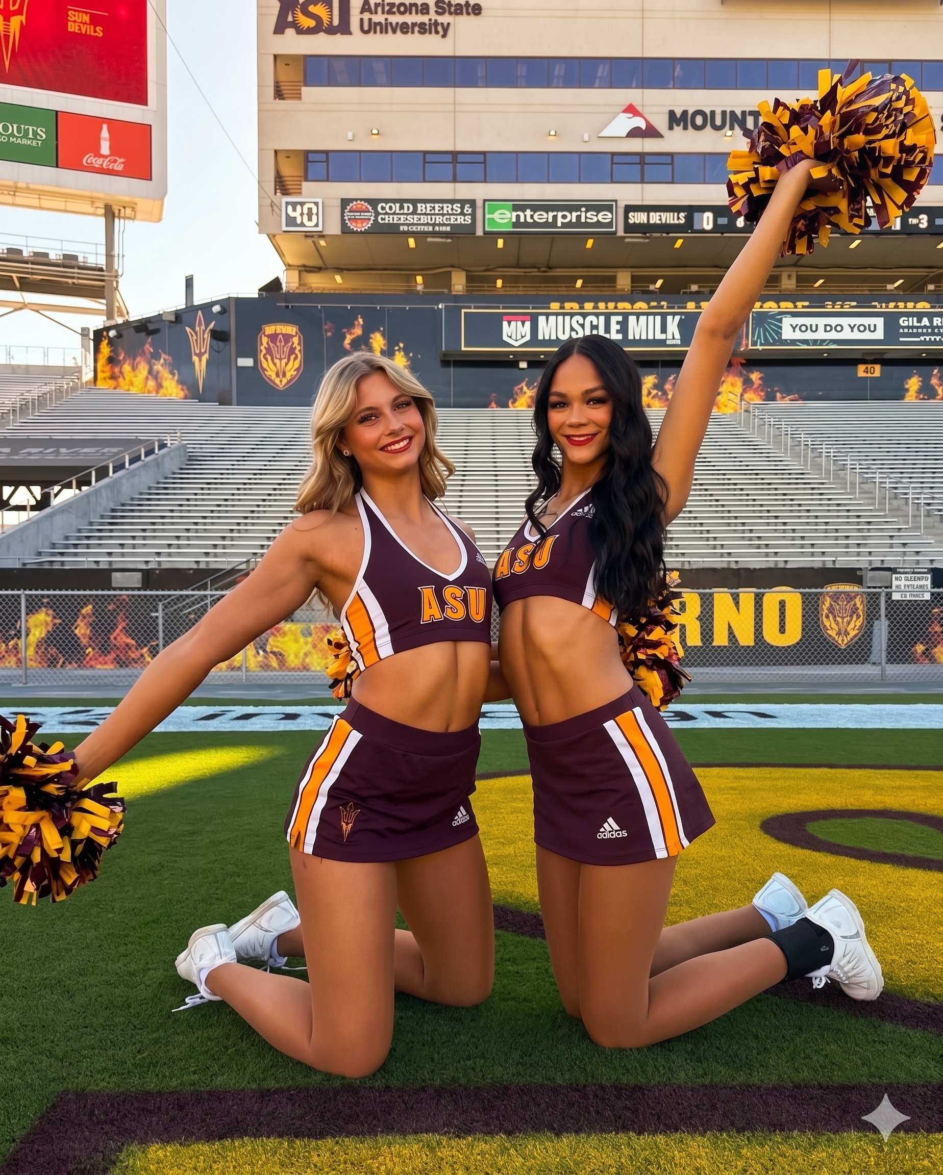 ASU cheerleaders bronze glow duo
