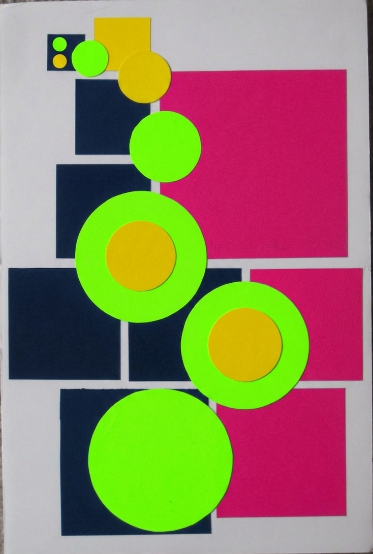 Fundamentos Bidimensionales - Composicion con circulos neon y rectangulos geometricos