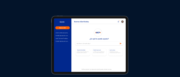 GenIA AI Assistant app interface on a tablet