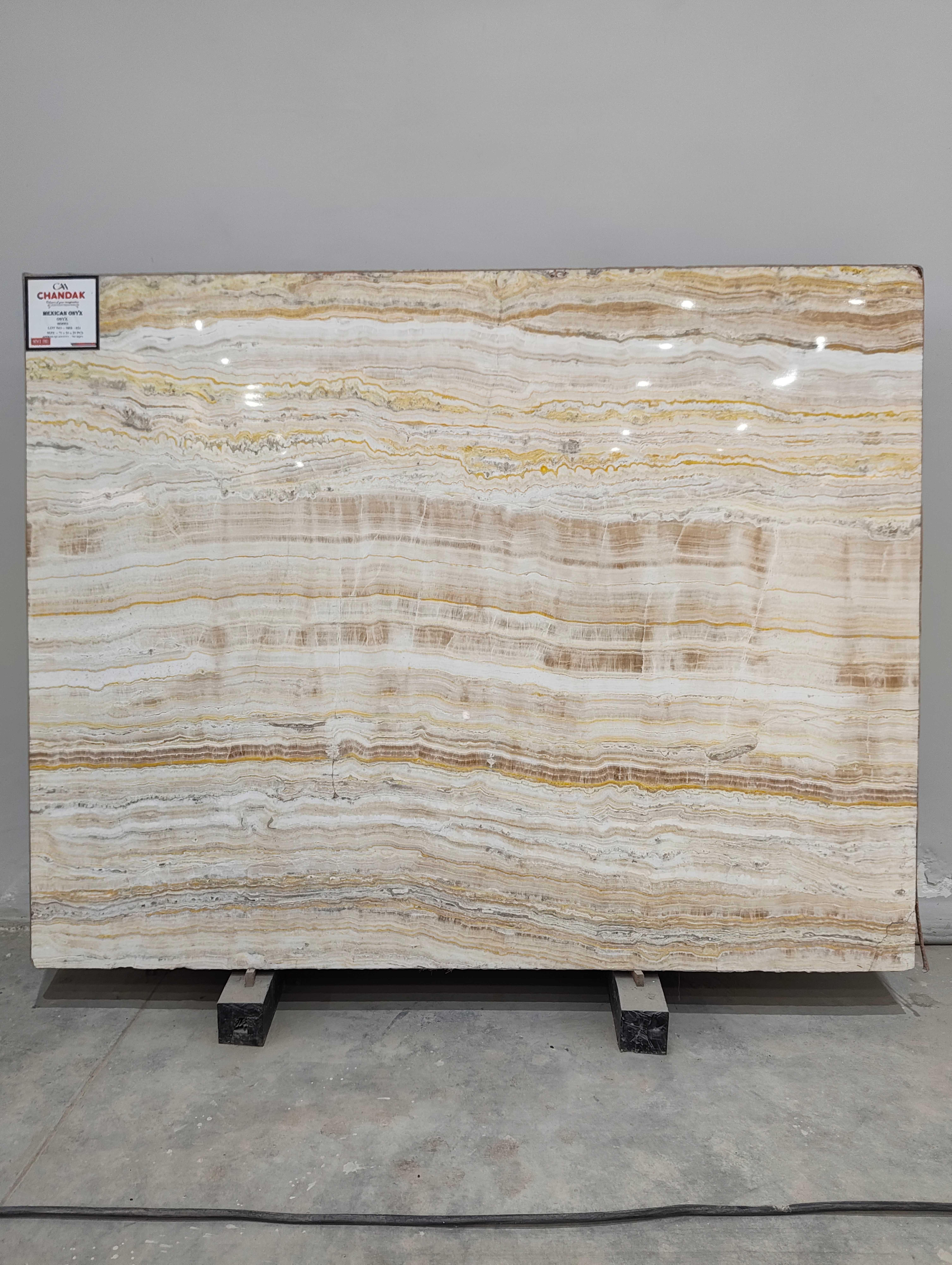 Golden Ivory Onyx full warehouse lot view