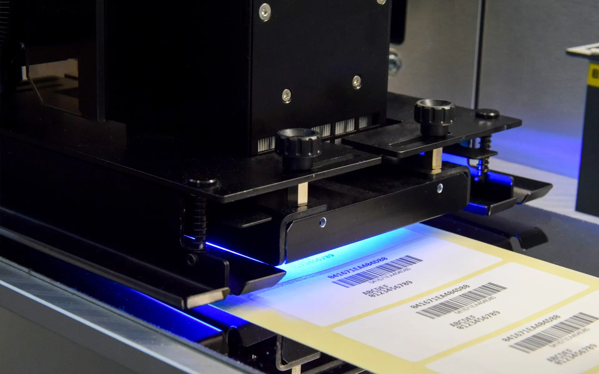 Barcode labels scanned under UV blue light inspection