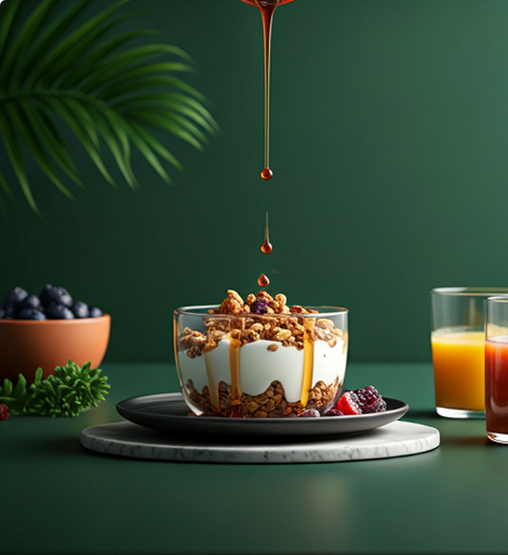Granola parfait with date syrup