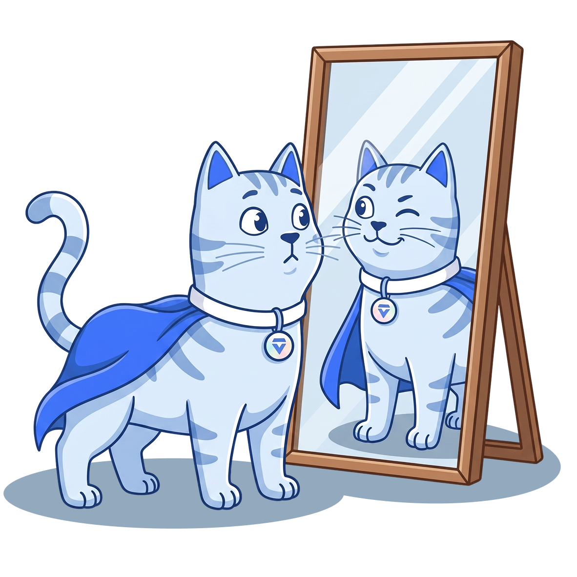 Vetric's mascot cat inspecting its reflection in a mirror
