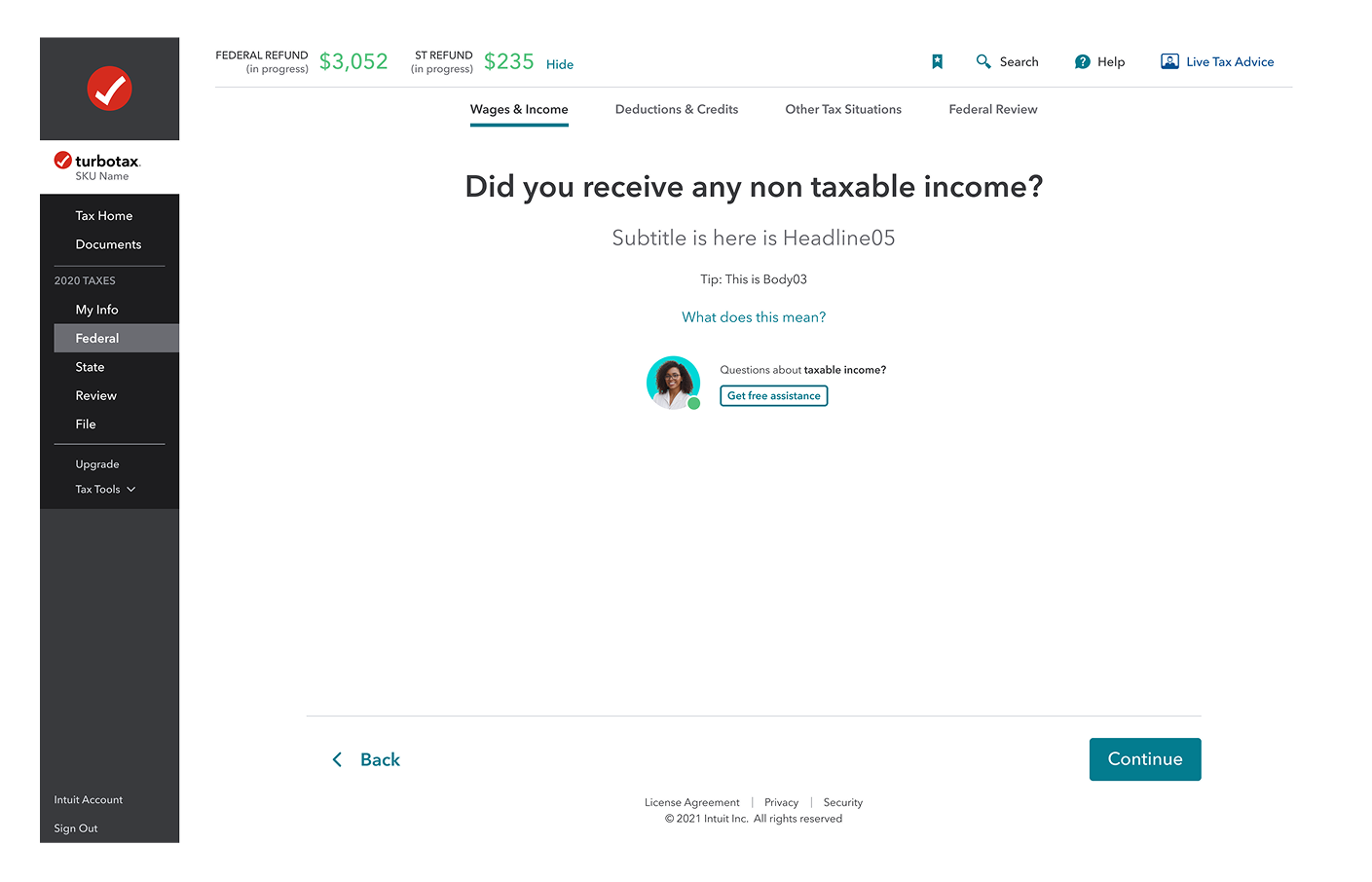 Inline experience - Desktop view with inline help