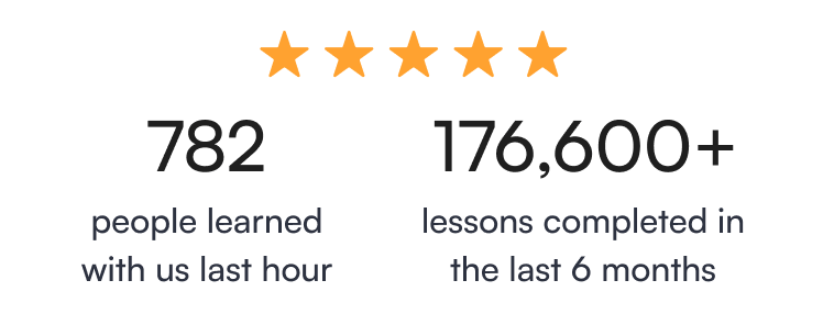 5 stars - 782 people learned with us last hour, 176,600+ lessons completed in the last 6 months