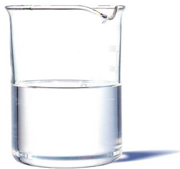 Clear, water-white Group II base oil in a laboratory beaker demonstrating the purity of severely hydrotreated base oils