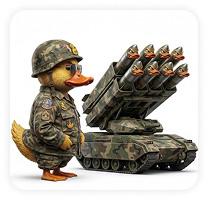 Duck soldier with camo missile launcher tank