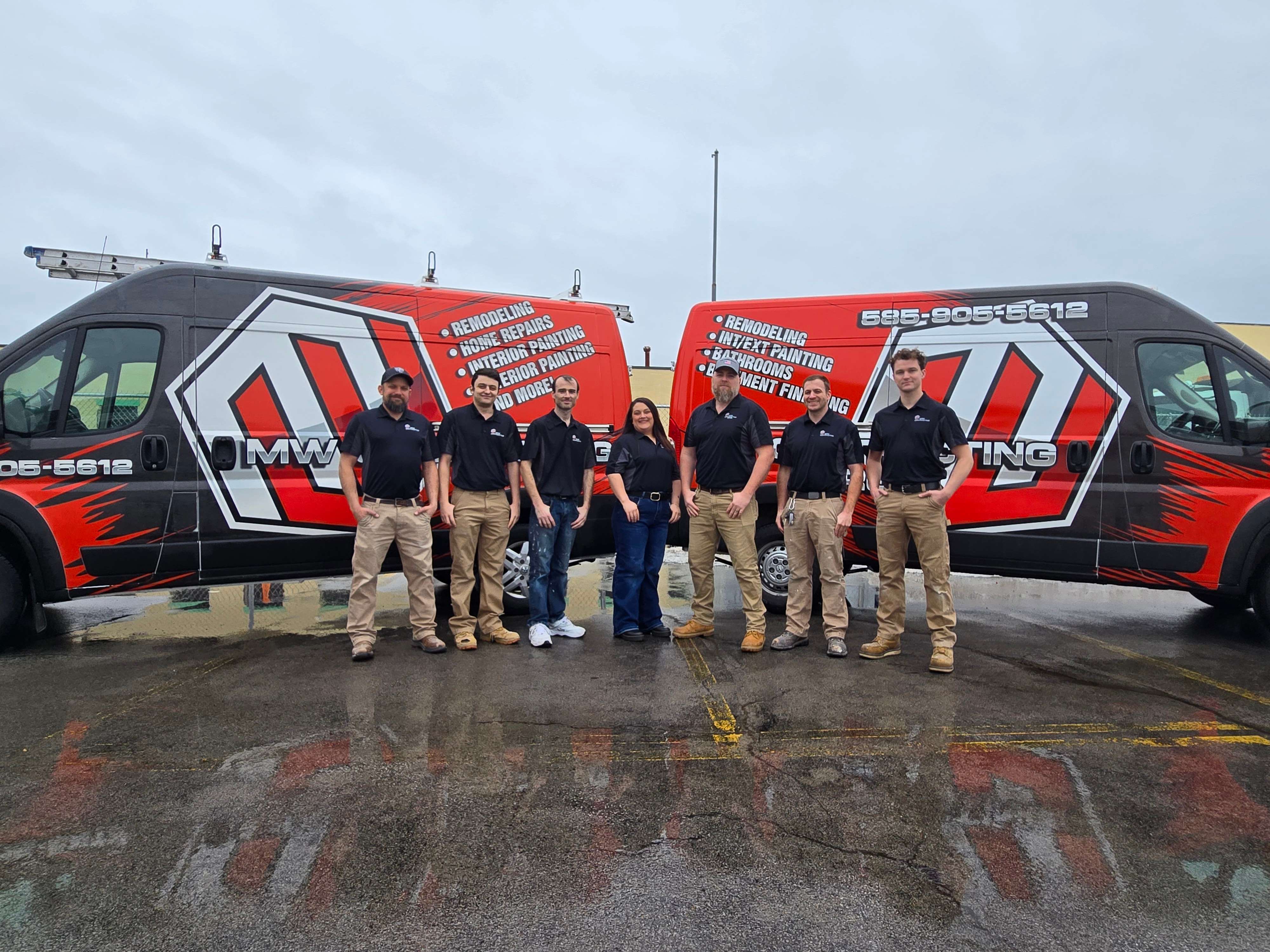 MW Contracting Pros team with branded service vans