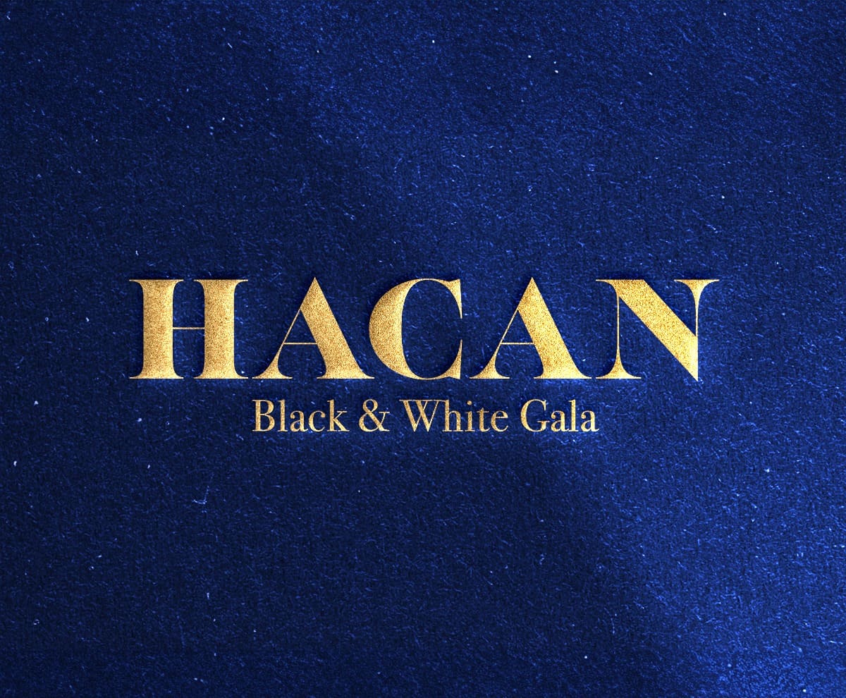 HACAN Black and White Gala deep blue and gold branding