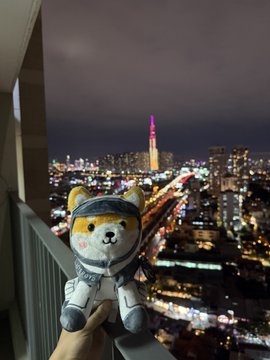 Asteroid overlooking city at night