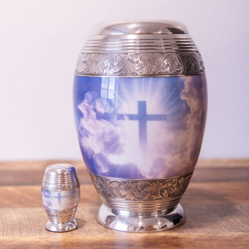 Heavenly Cross — Cross in clouds, silvered