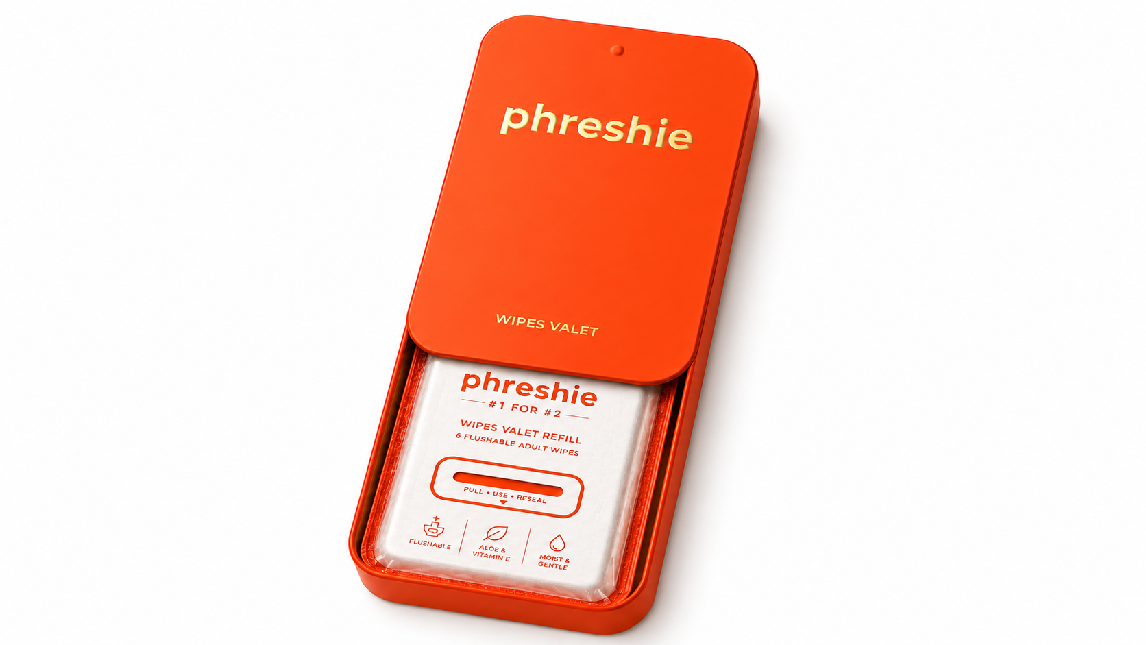 Phreshie Wipes Valet open showing refill pack inside