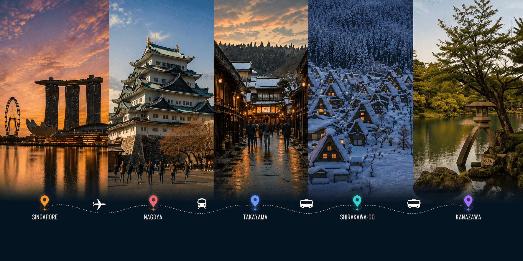 A journey across Asia — Singapore, Tokyo, Takayama, Shirakawa-go and Kanazawa from dawn to dusk