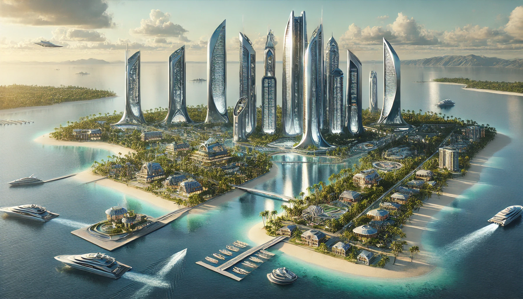 Luxury waterfront development with yacht marina