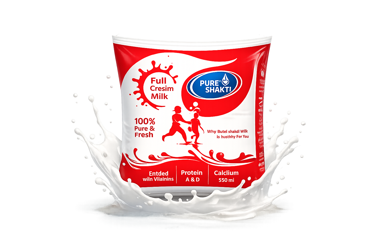 Pure Shakti Full Cream Milk pouch with milk splash