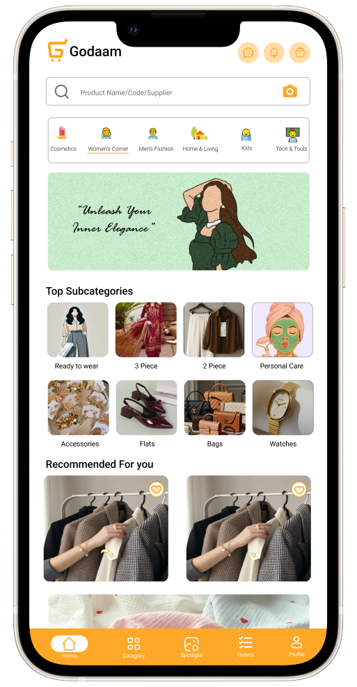 Godaam mobile app mockup