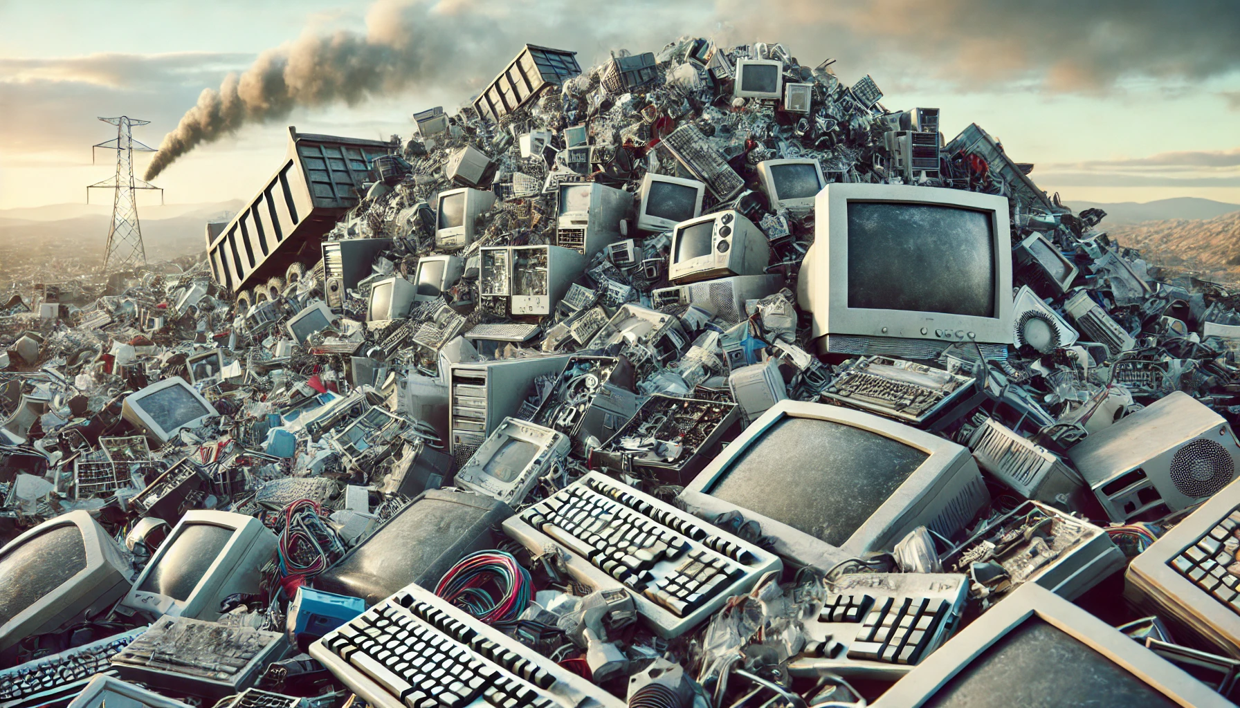 Electronic waste pile showing the environmental impact