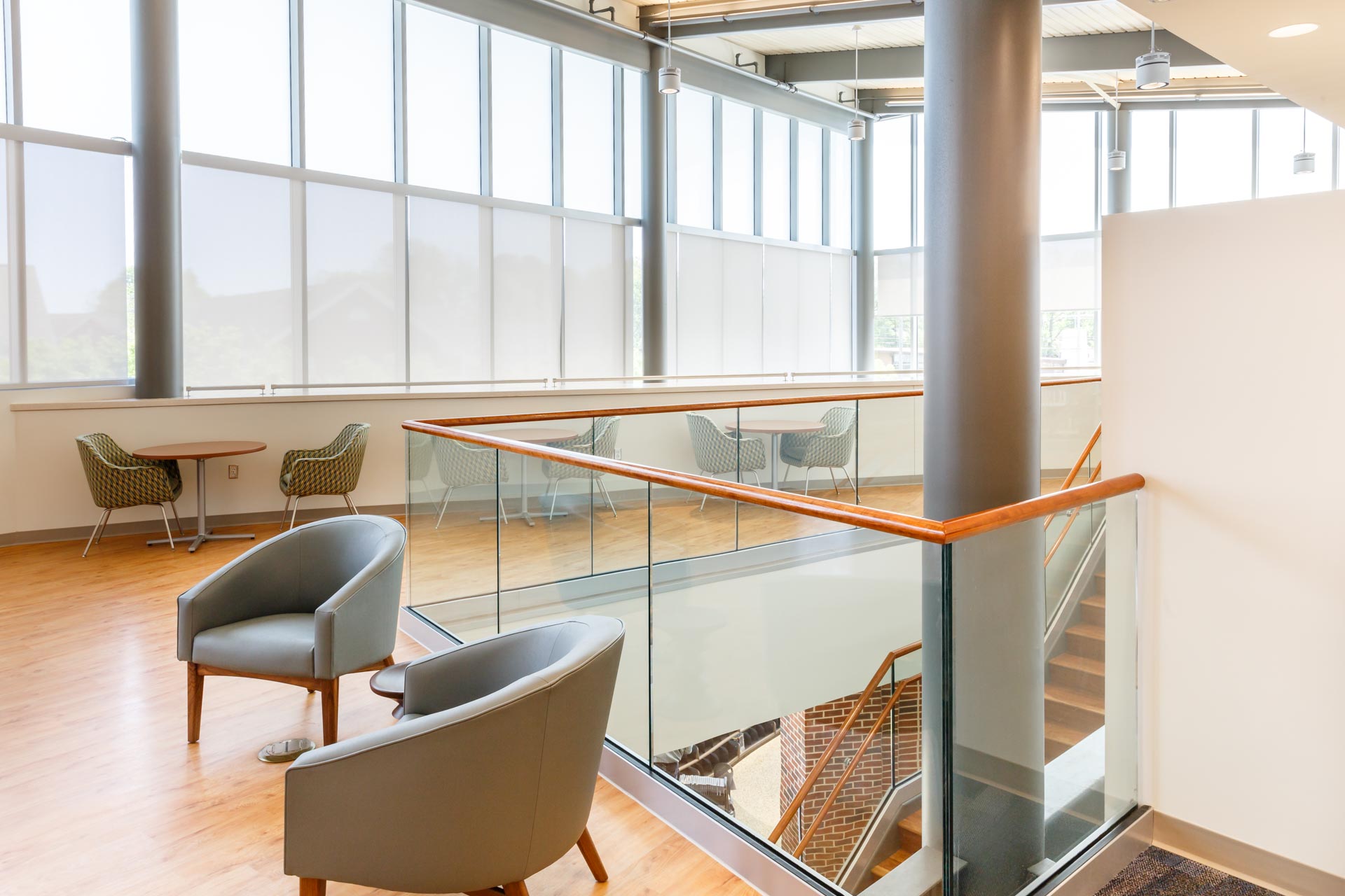 Broad Creek Library — Structural Glass Mezzanine Guardrail, Lounge Level