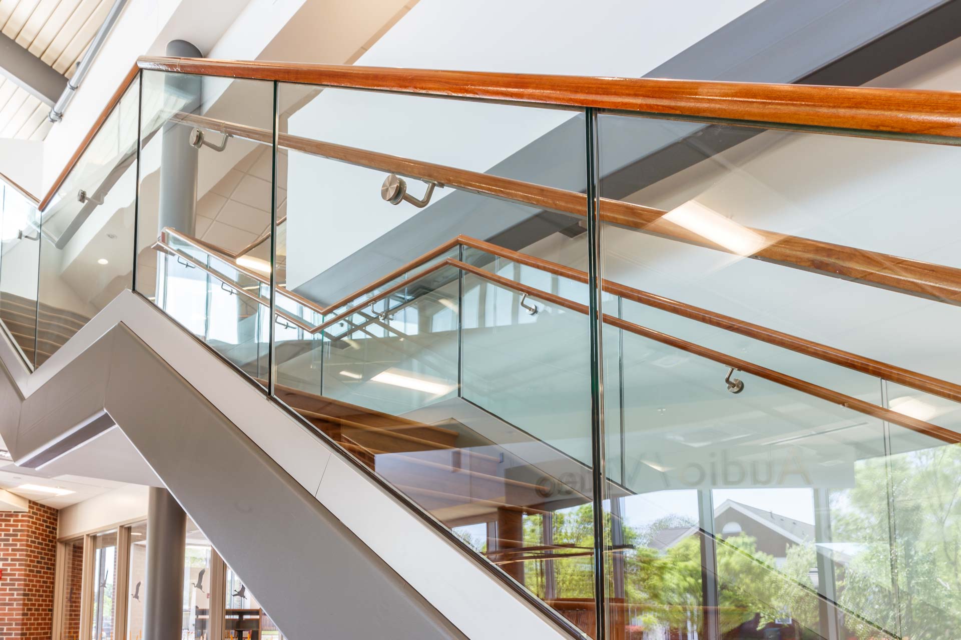 Broad Creek Library — Structural Glass Multi-Level Stair, Looking Up