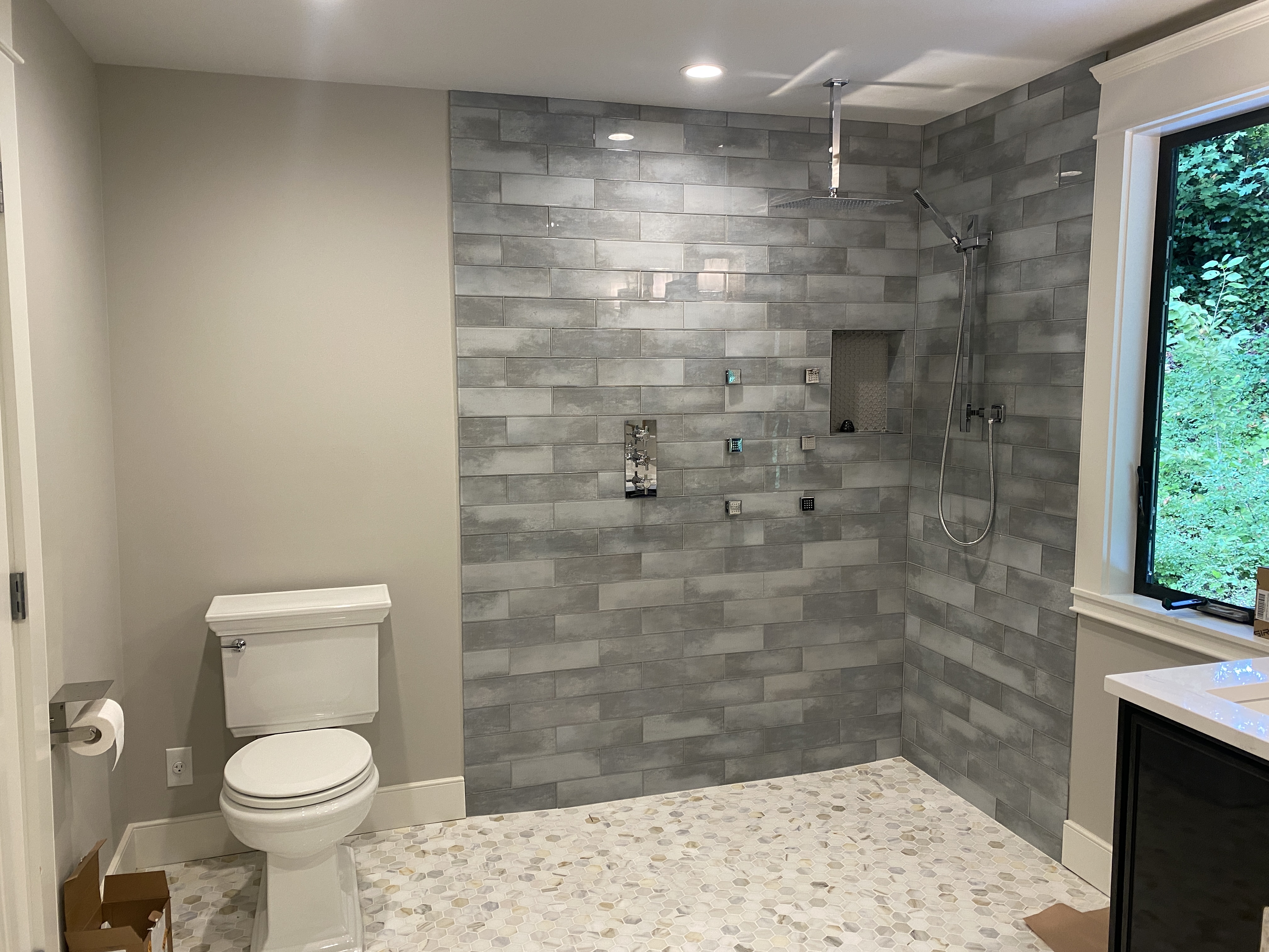 Beautifully restored bathroom after fire damage restoration