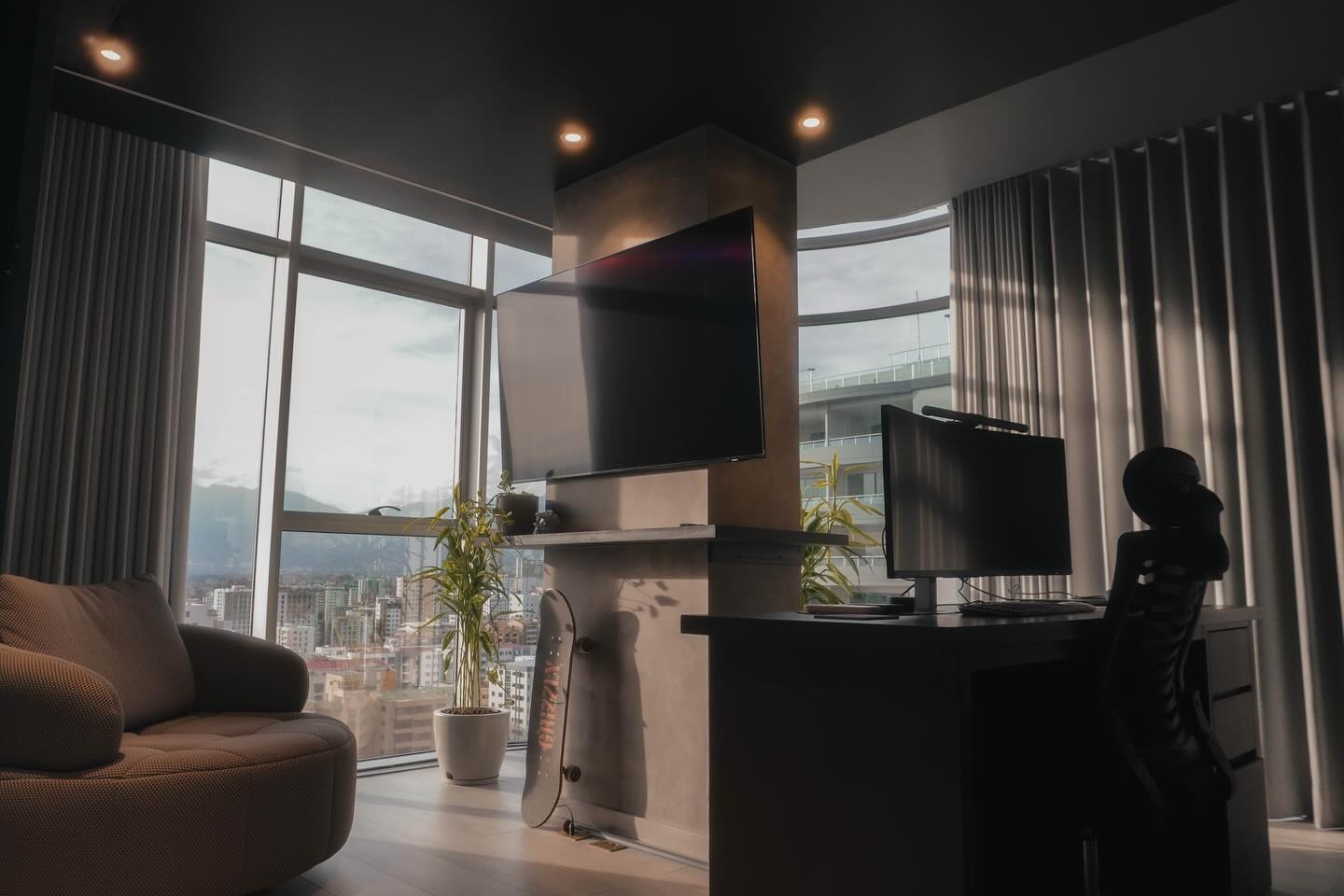 Modern living space with city view