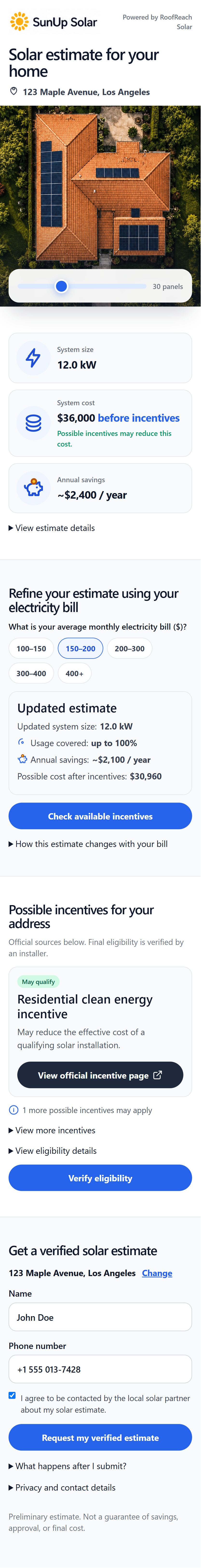 Home-specific QR page — full mobile estimate page for the property