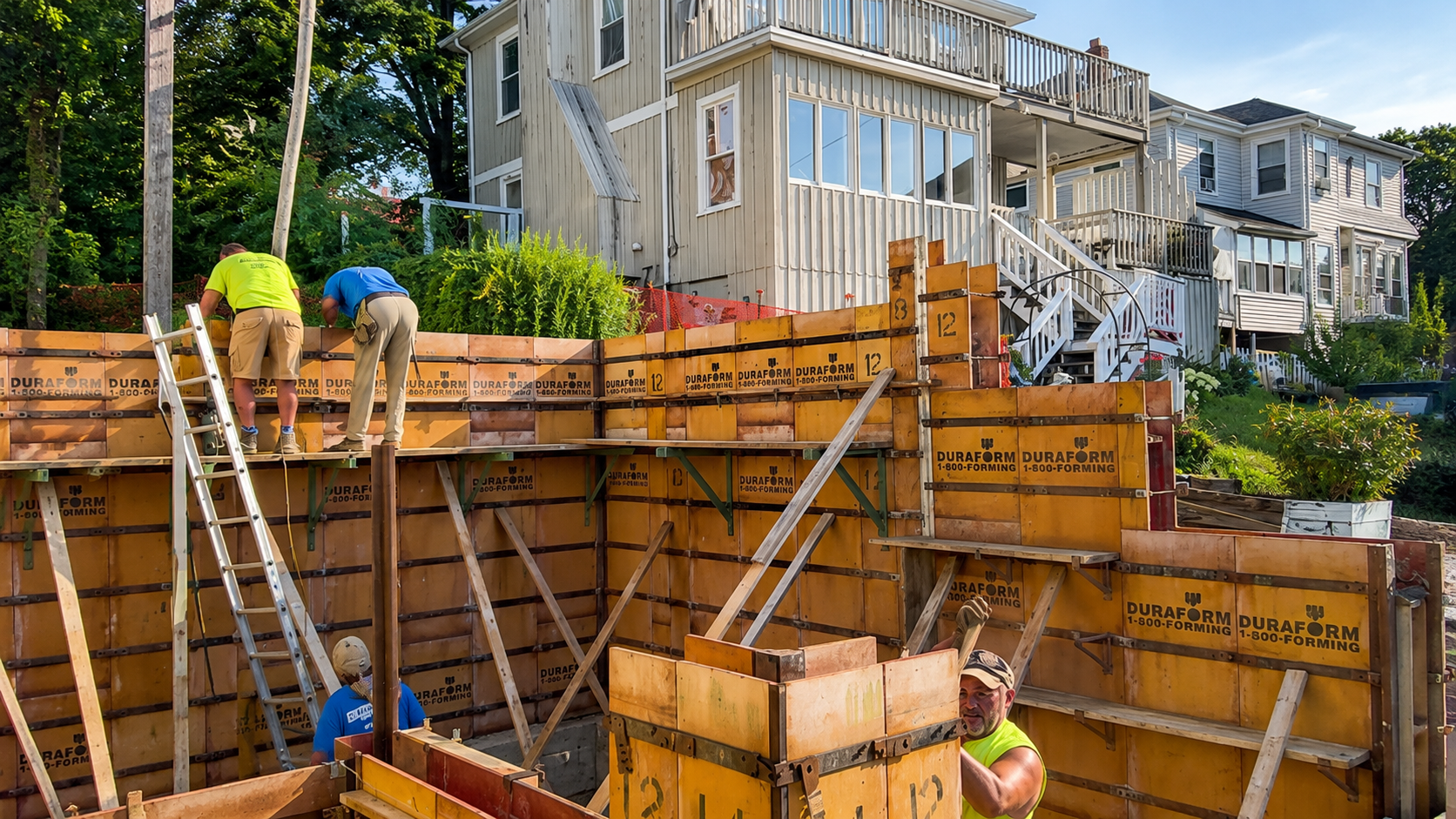 Foundation forms and reinforcing work detail