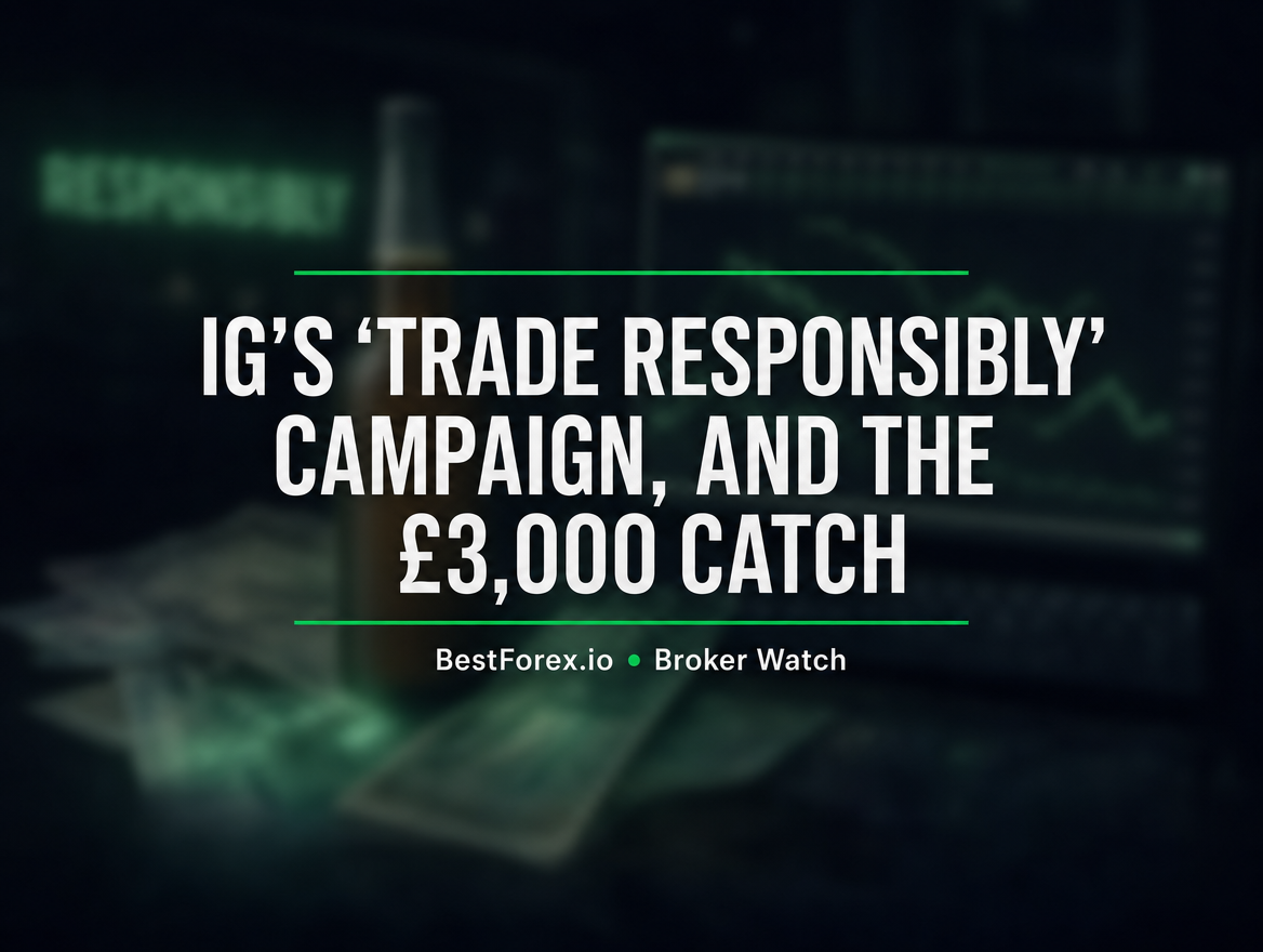 IG Trade Responsibly campaign with £3,000 incentive — BestForex.io Broker Watch editorial on responsibility messaging and sign-up bonuses
