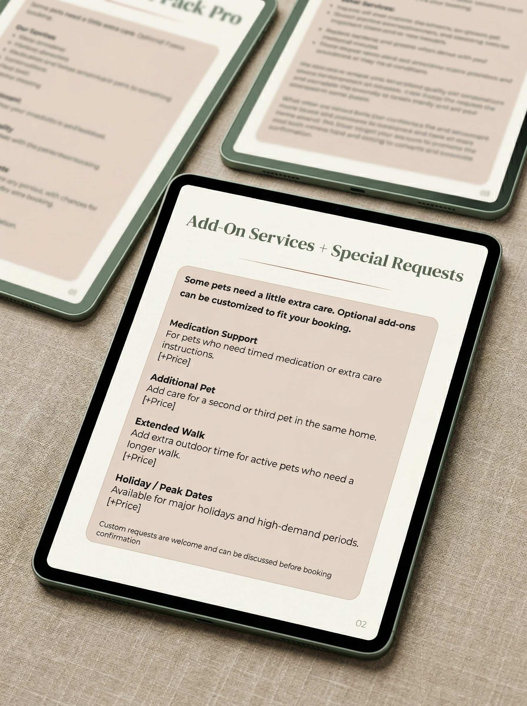 Add-On Services + Special Requests page