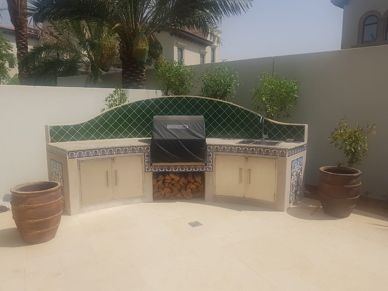 Garden boundary wall and structural landscaping
