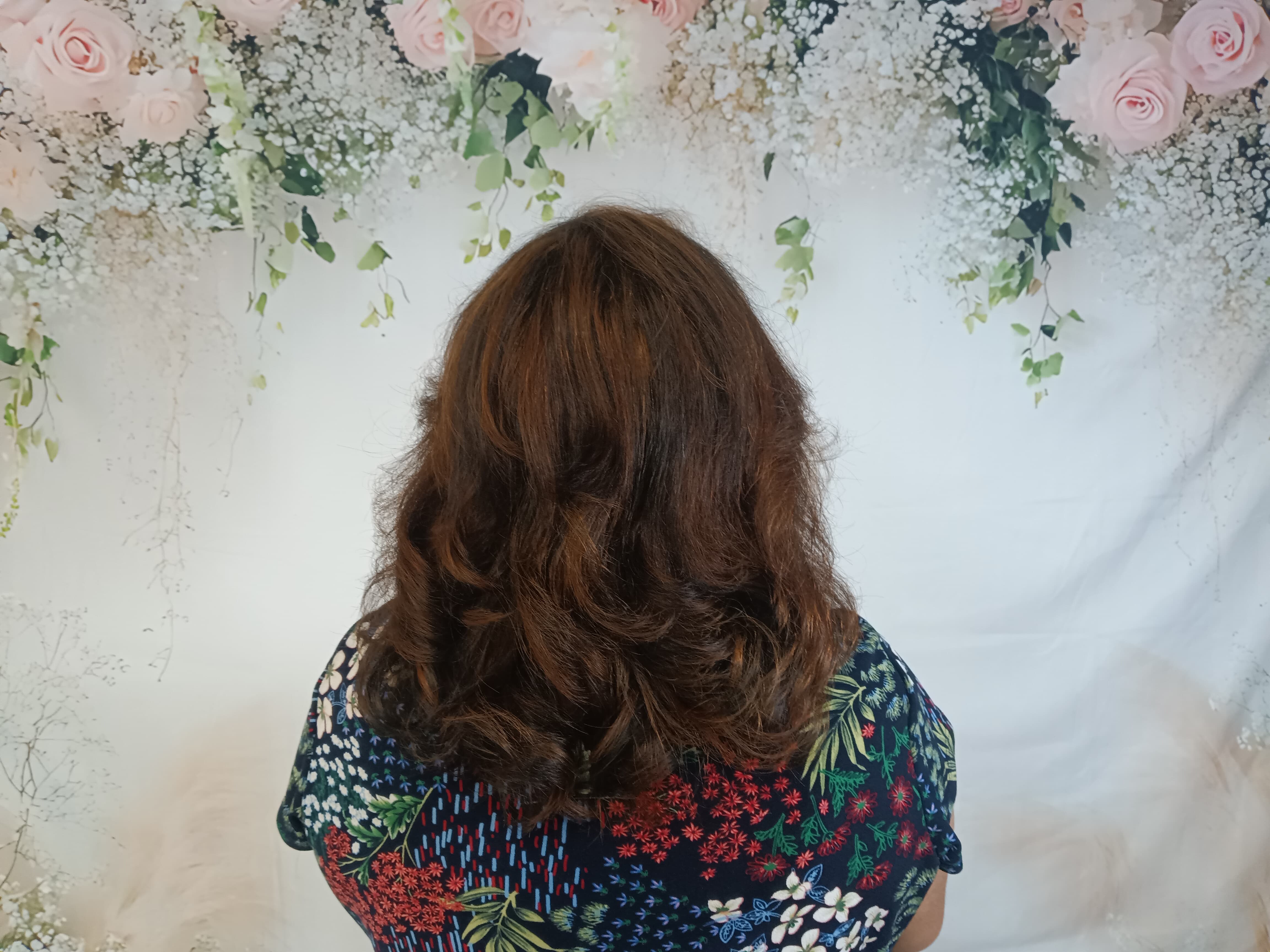 Curly auburn hair styling