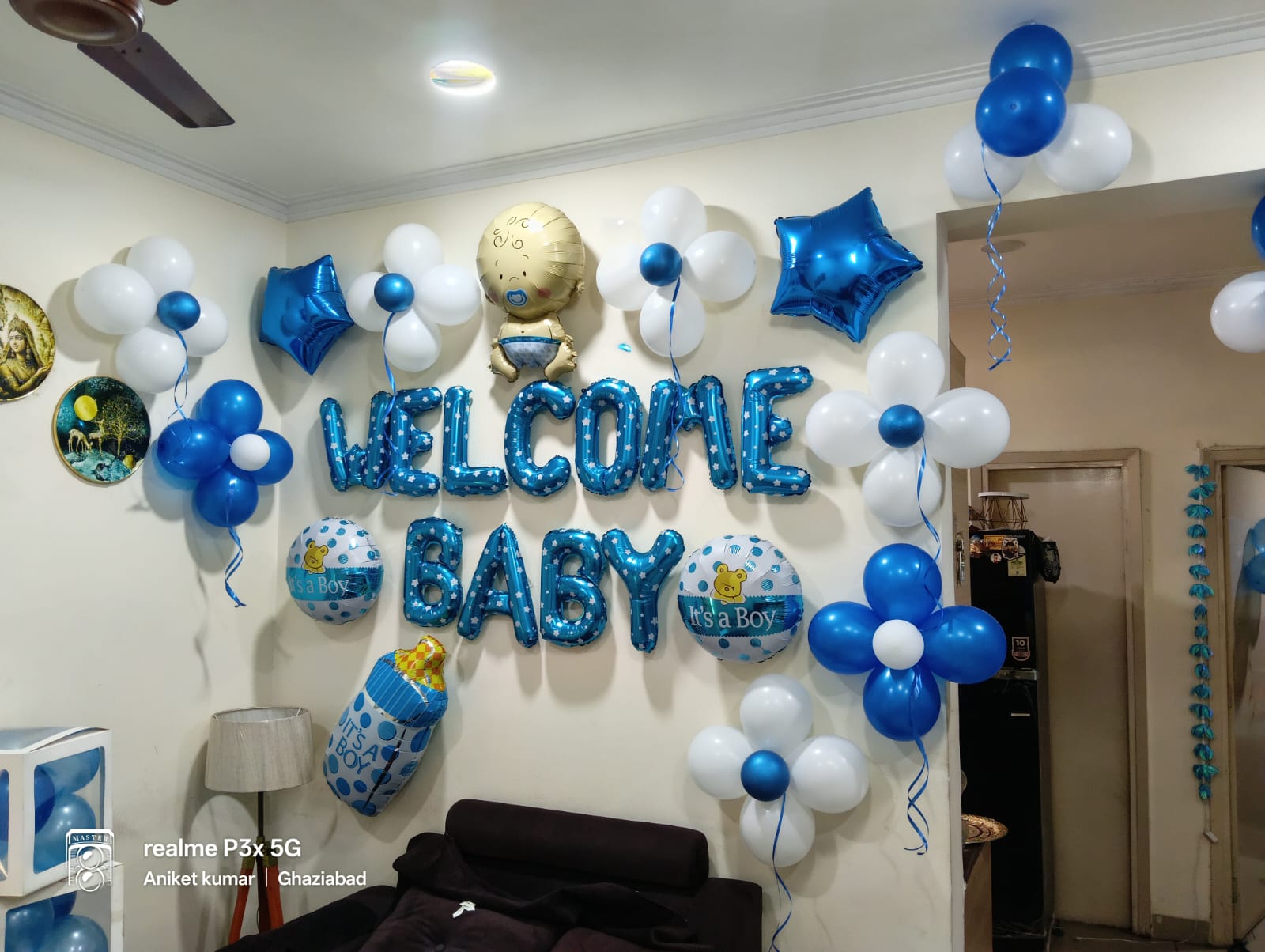 Welcome Baby blue theme decoration with It is a Boy balloons