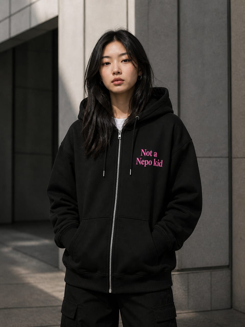 Not a Nepo Kid hoodie - Pink text edition