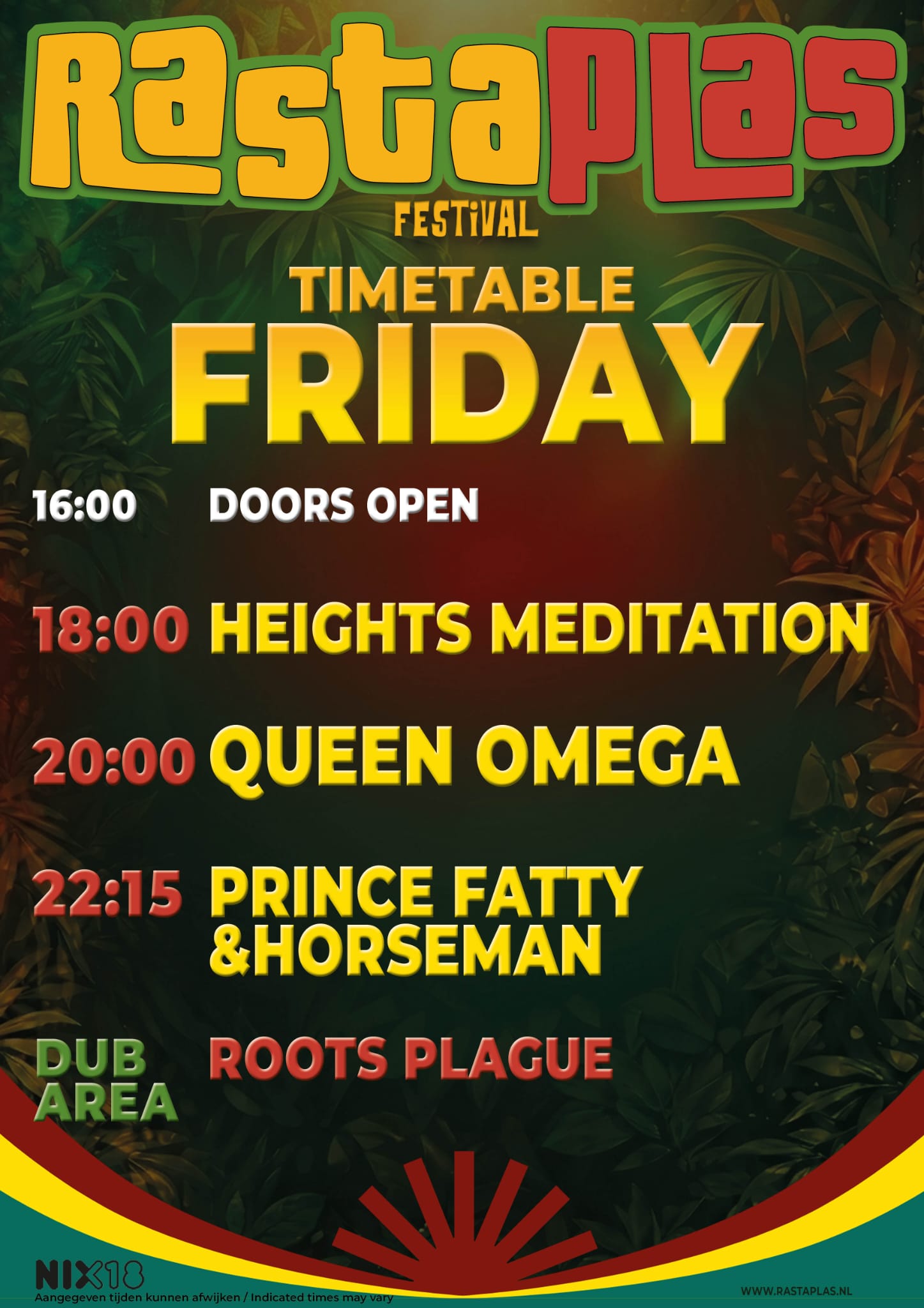 Timetable Vrijdag 16 Juli 2027